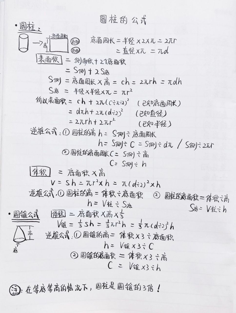 圆柱与圆锥数学日记图片