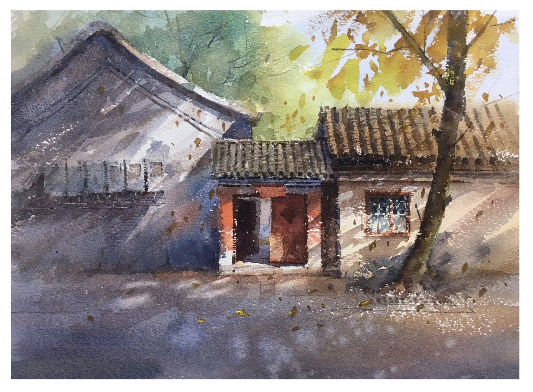 水彩风景画《老北京胡同 水彩风景画《老北京胡同》