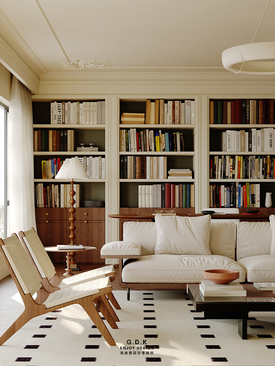 196㎡,奶油色轻法式,客厅书房一体设计~ 开阔明亮的空间结构 干净柔和