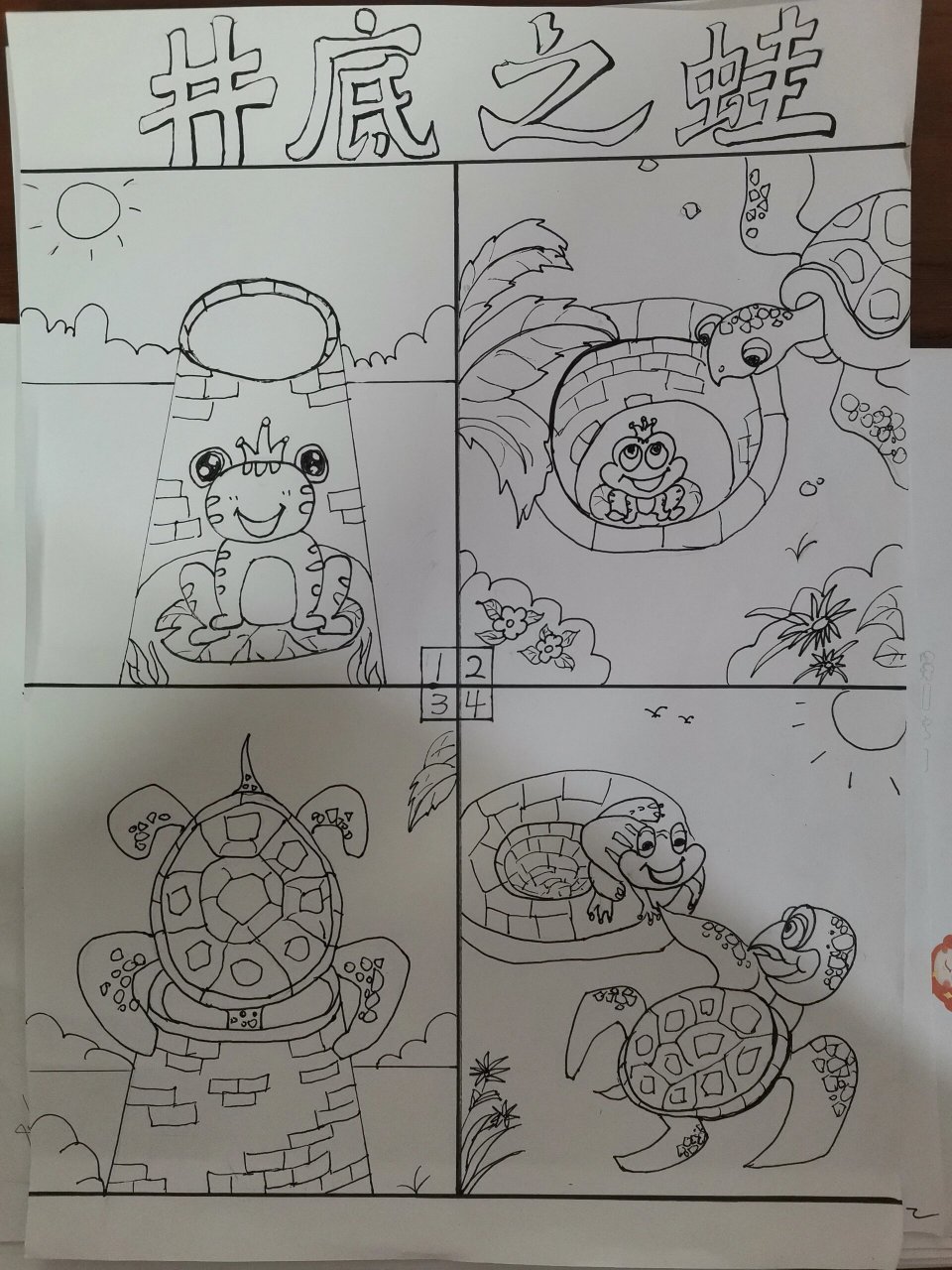 井底之蛙寓言故事四图 ✓乌龟🐢 ✓青蛙🐸