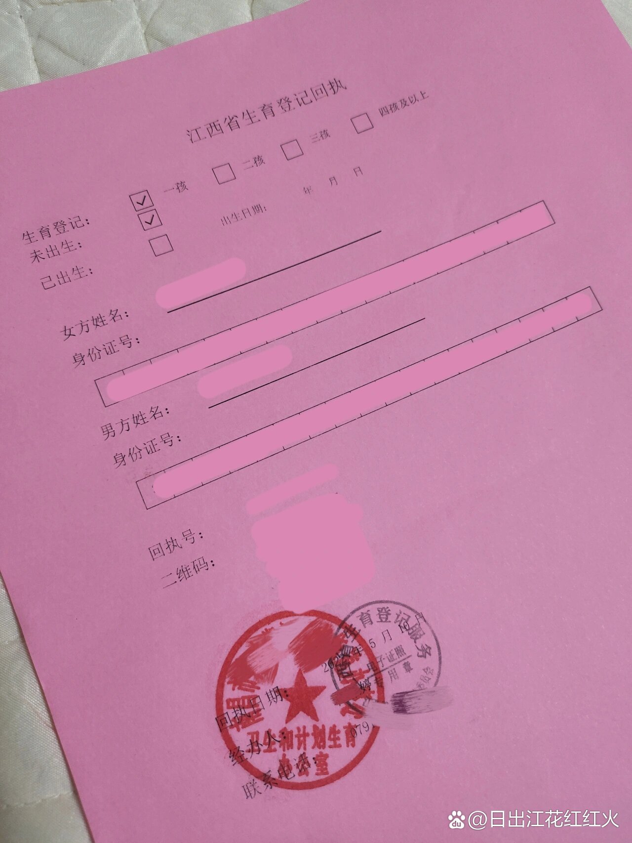 江西生育登记回执