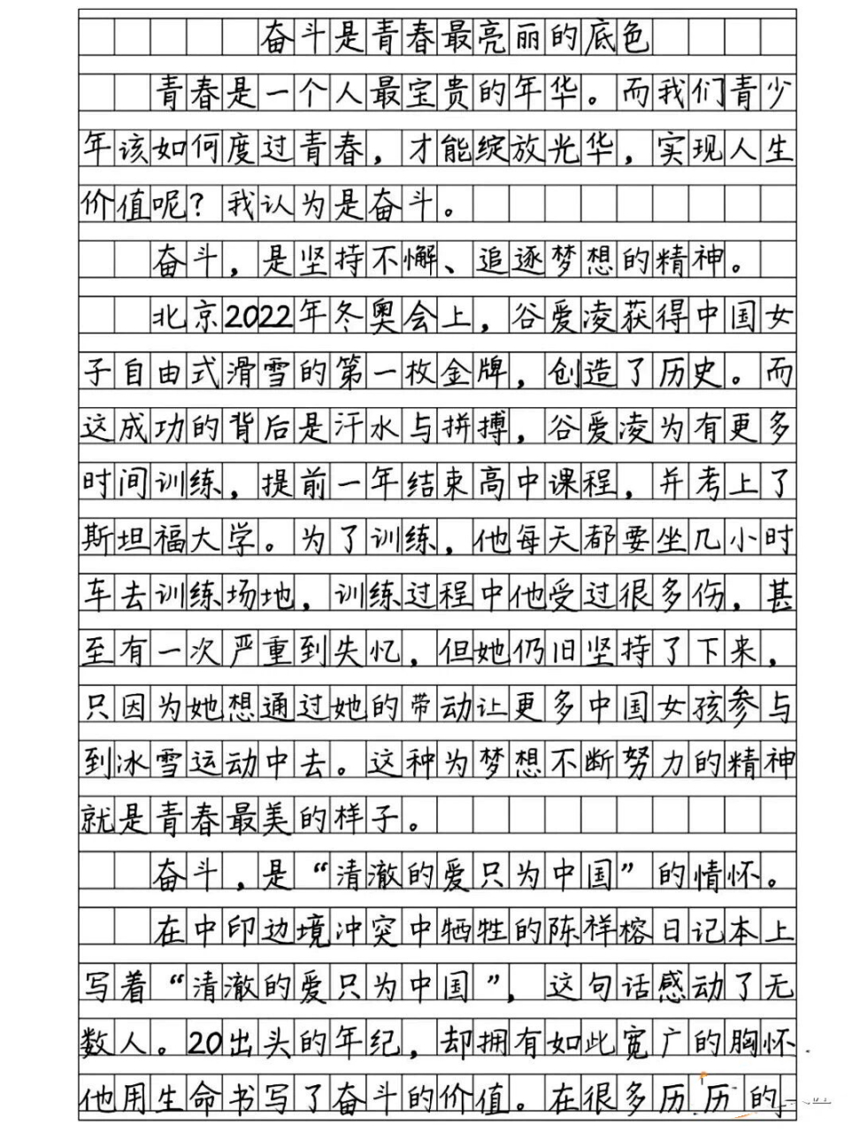 满分作文:奋斗是青春最亮丽的底色
