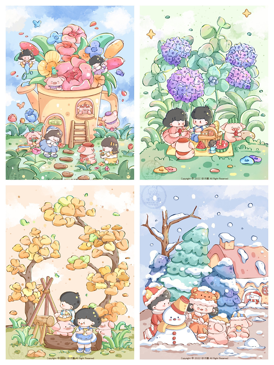 治愈场景 | 一年四季 春夏秋冬 插画合集       这一组四季插画也是
