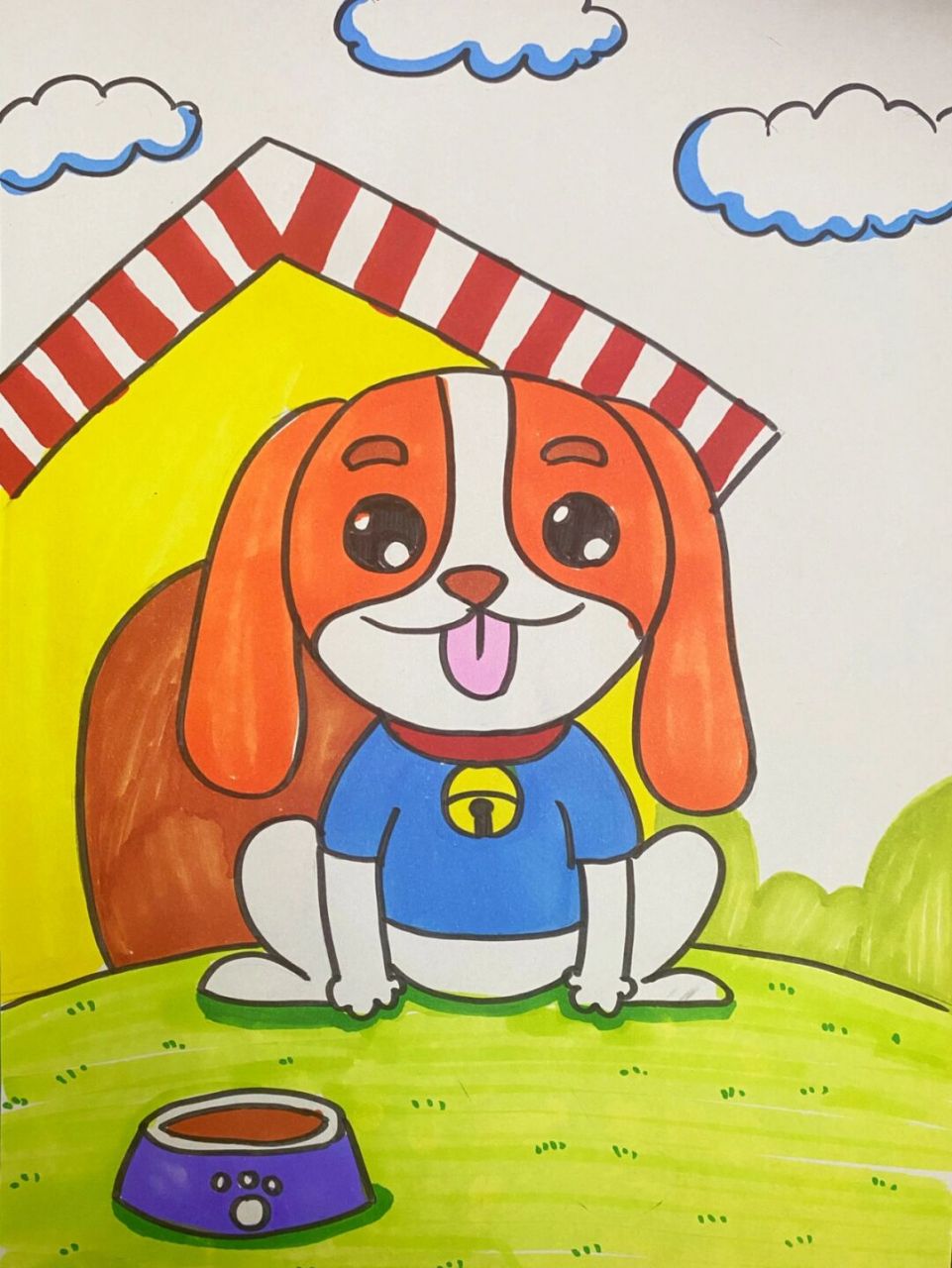 卡通画狗狗 #卡通画# #马克笔# #儿童画# #狗狗# #狗狗儿童画# #狗狗