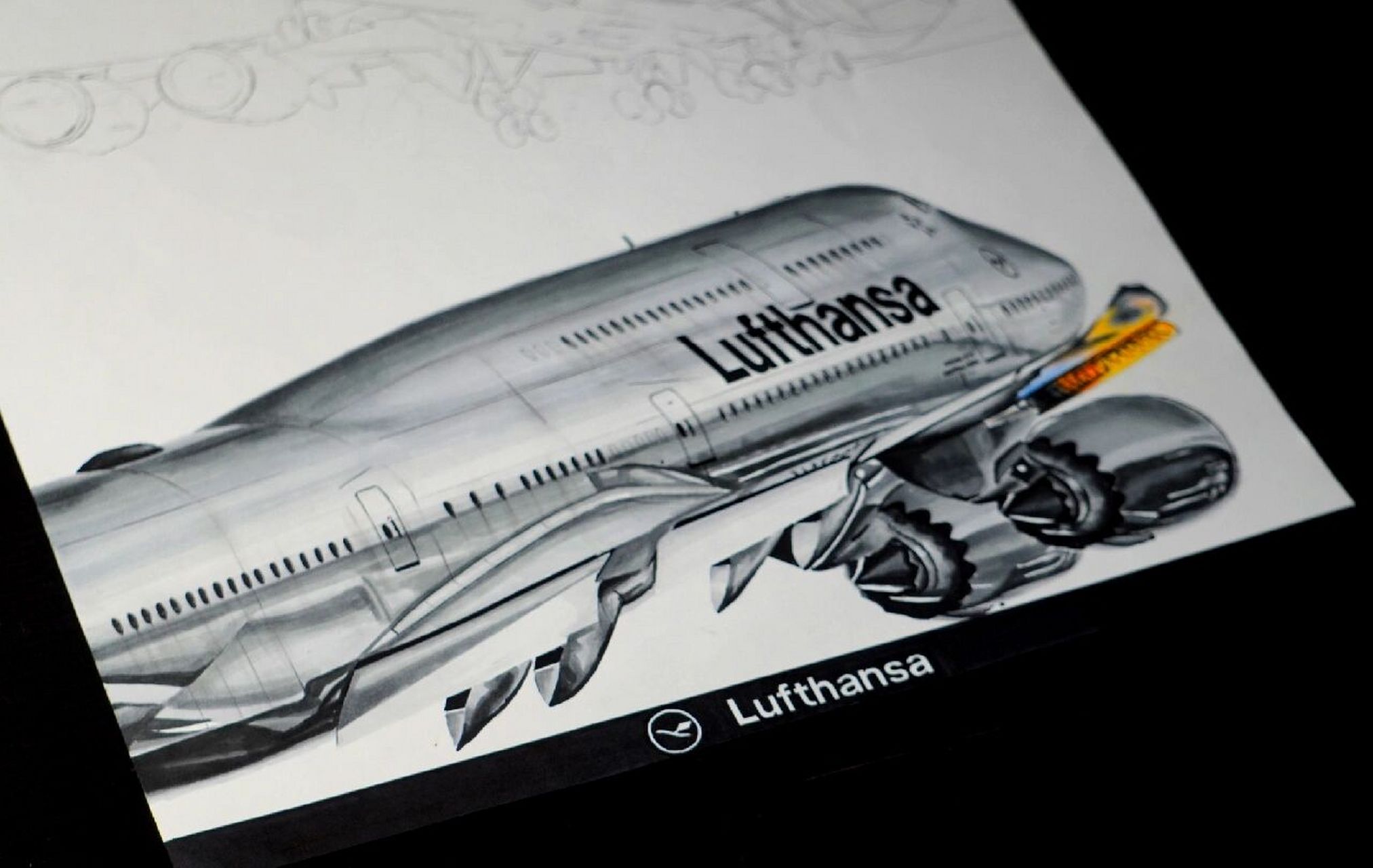手绘德国汉莎航空波音747-8 马克笔手绘德国汉莎航空波音74896