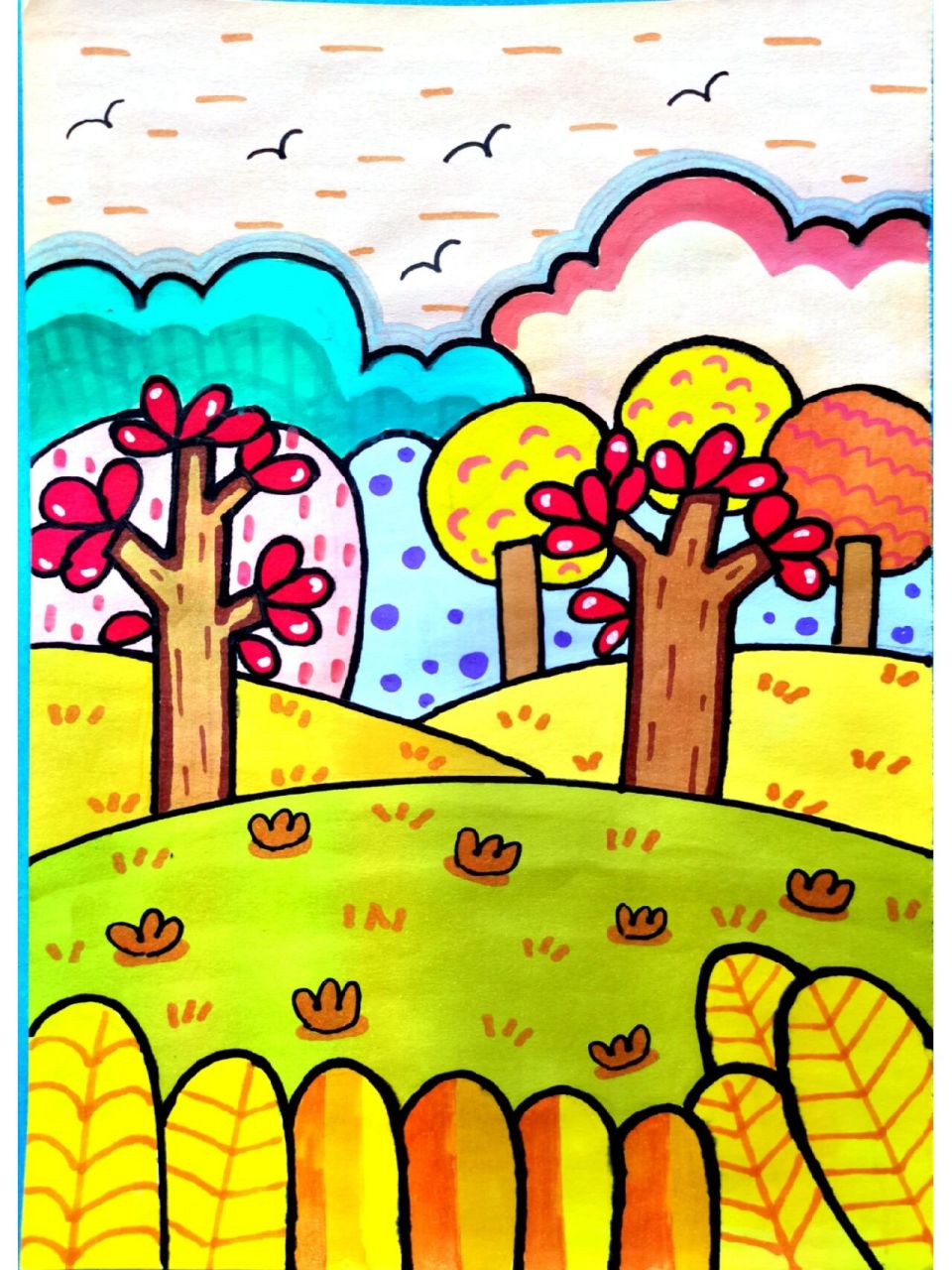 秋天景色儿童画简单图片