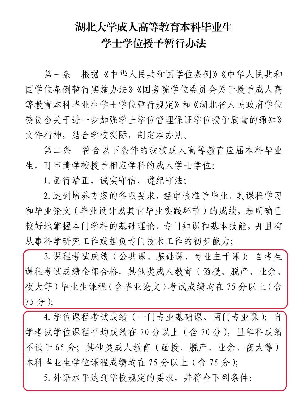 湖北小自考:湖北大学学士学位授予条件!