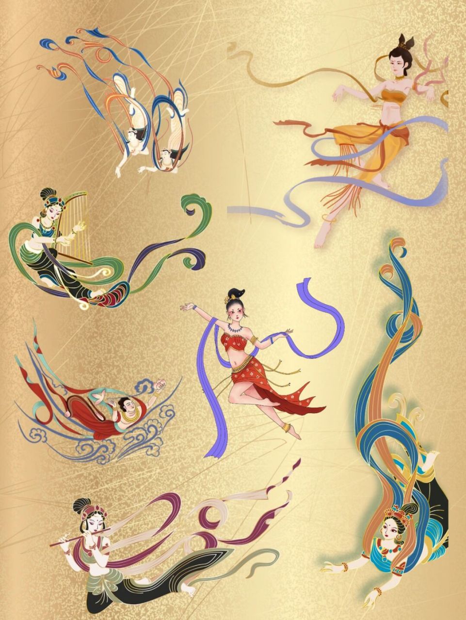 97素材库|敦煌飞天仙女插画免抠素材 96仙女飞天,敦煌再现～ 96