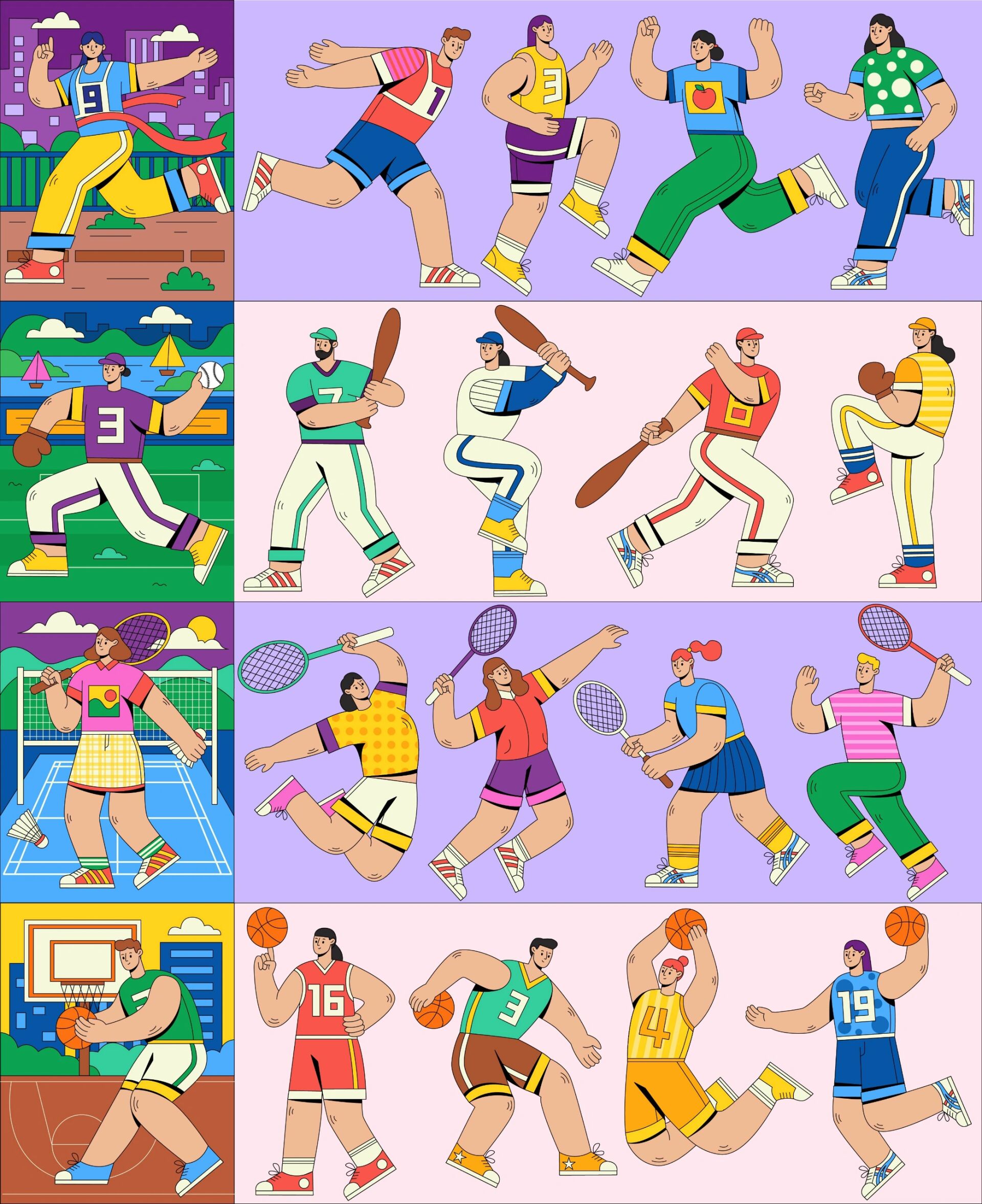 98插画教程|扁平风人物插画(体育运动