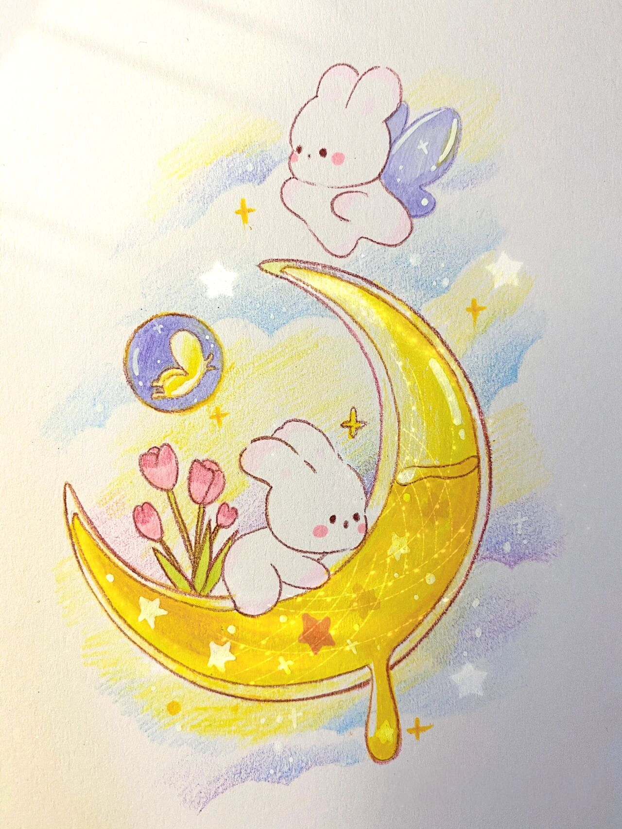 插画61手绘-治愈系兔子92月亮93
