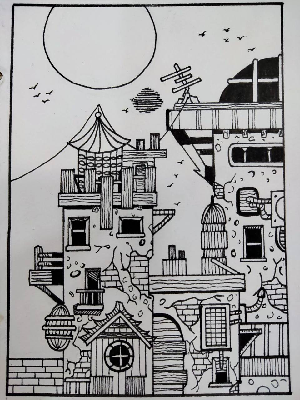 老房子建筑简笔画 78我觉得画建筑还是用尺子辅助吧,一般建筑都是