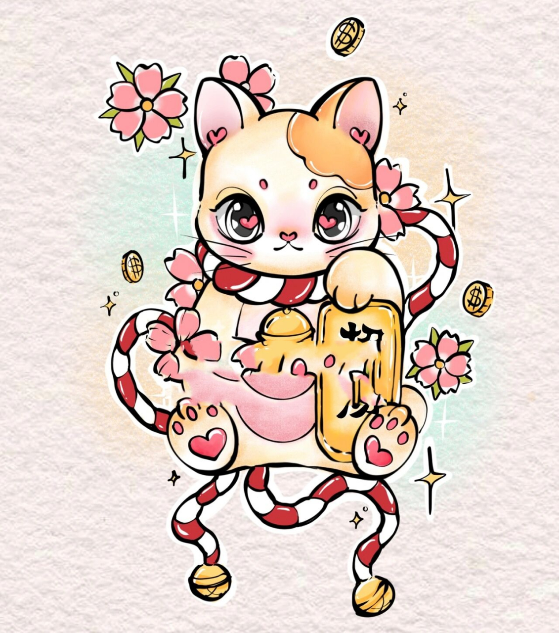 招财猫纹身手稿 客稿 可爱招财猫纹身   日式招财猫纹身