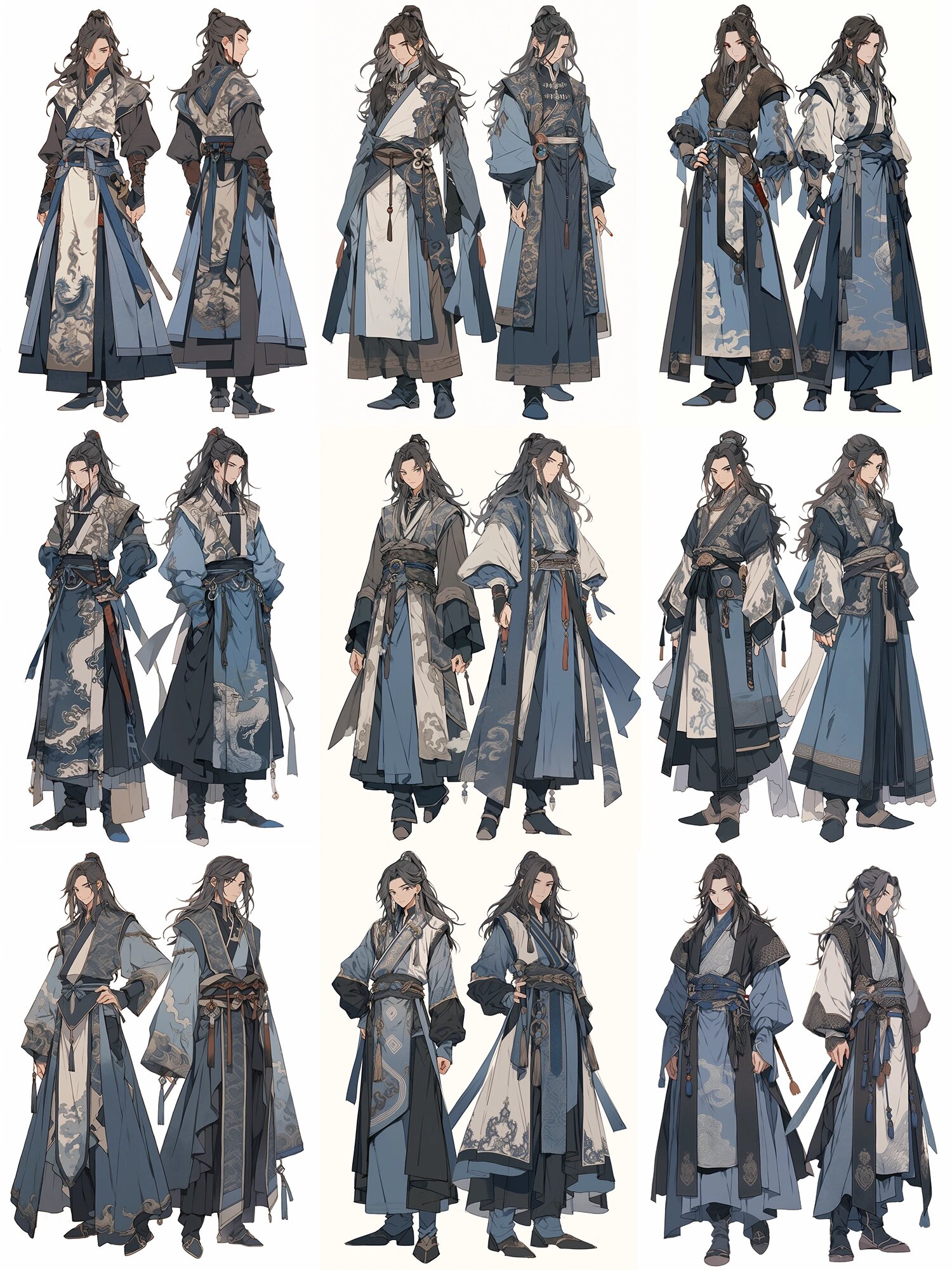 霸总的古装穿搭|青色男士古风长袍素材集