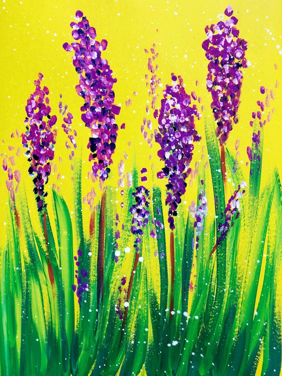 儿童水粉画——《薰衣草》(含步骤) 水粉颜料画 工具:黄色卡纸,水粉