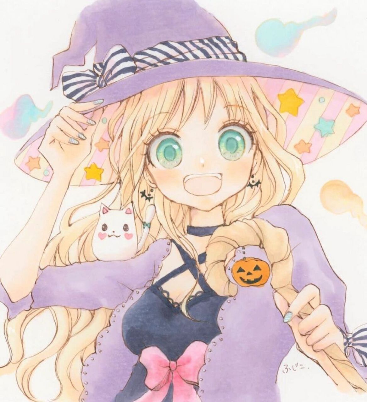 超可爱治愈系魔法少女插画头像02万圣节限定 插画欣赏98 戴着巫师