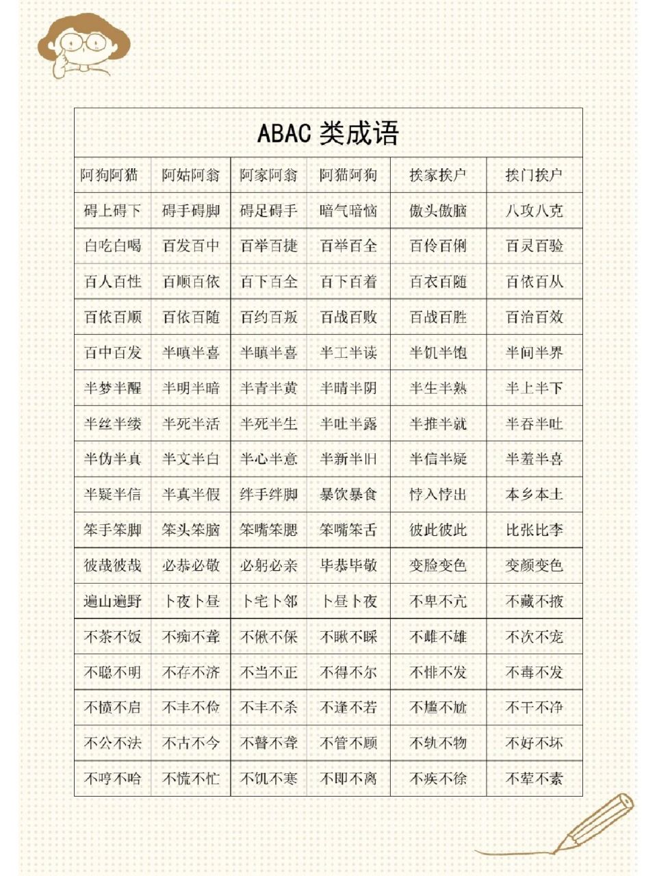 abac类四字成语分享 分享abac成语可以打印