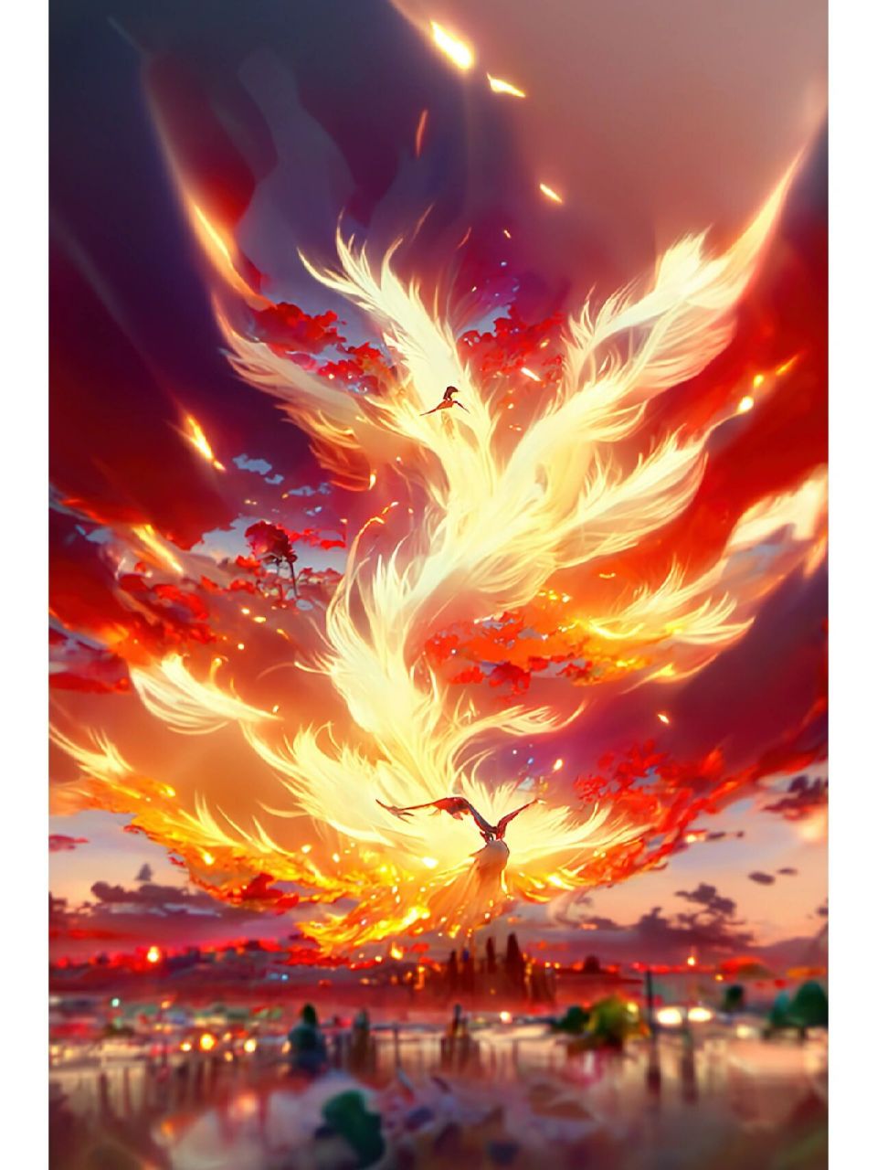 ai绘画-火凤凰涅槃,浴火重生 传说中火凤凰满五百岁后,集香木自焚,复