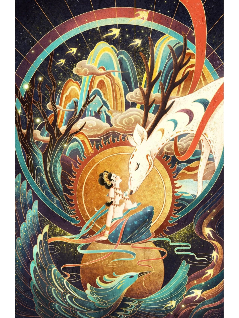 中国风插画|敦煌壁画元素 以敦煌壁画为的灵感 还尝试了多种质感的