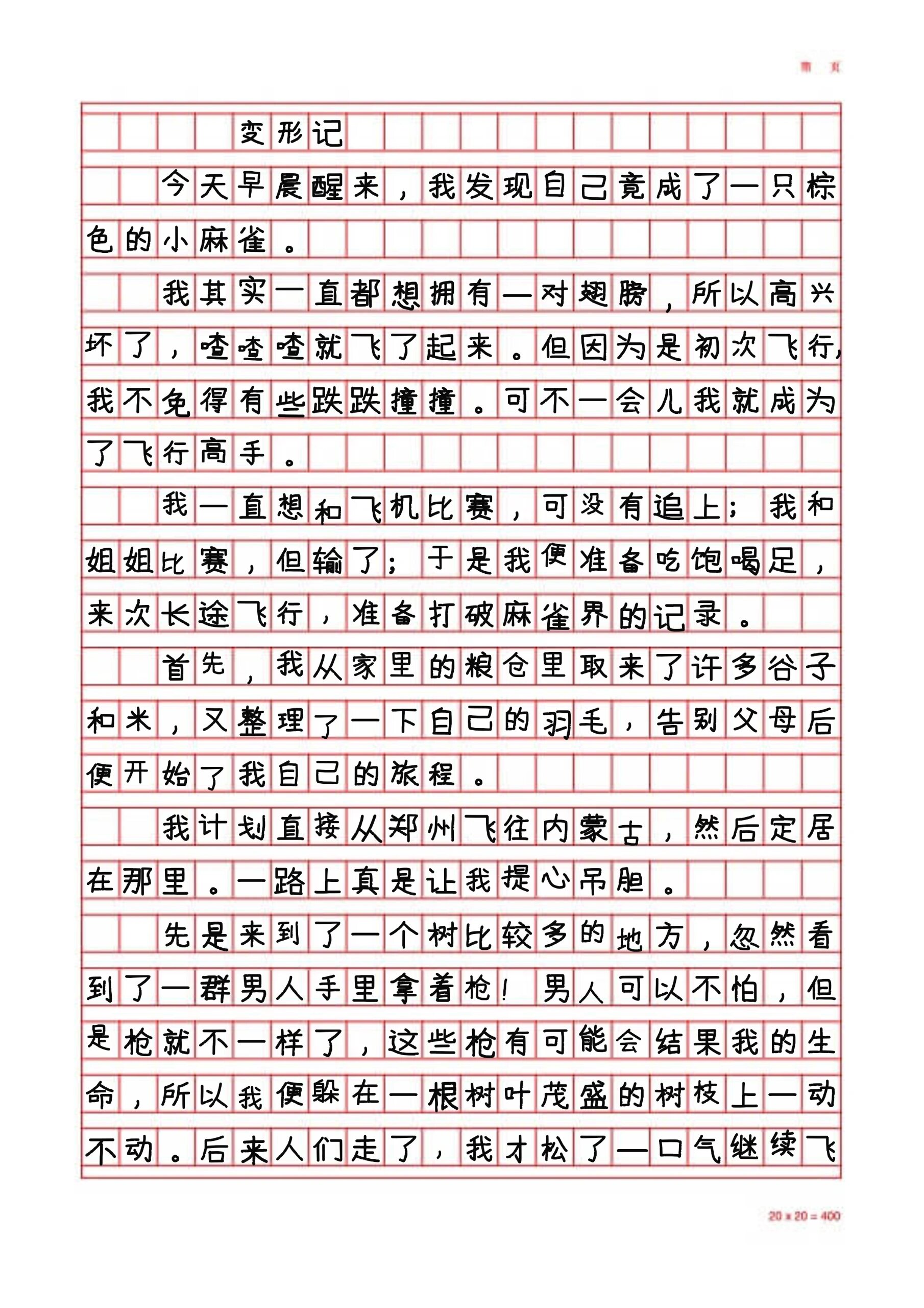 六上第一单元作文变形记作文500字