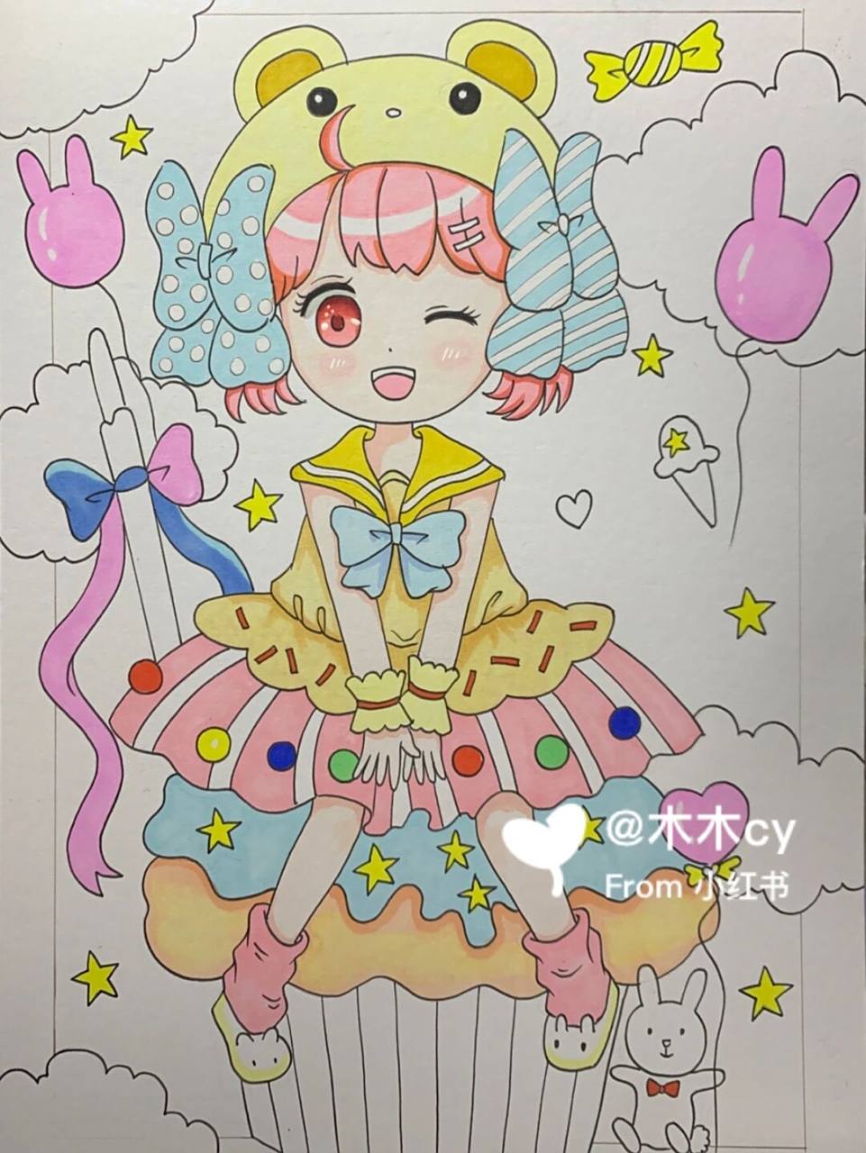 可爱的小女生 | 动漫人物临摹 临摹 背景搭配很好看呀,整体色调比较