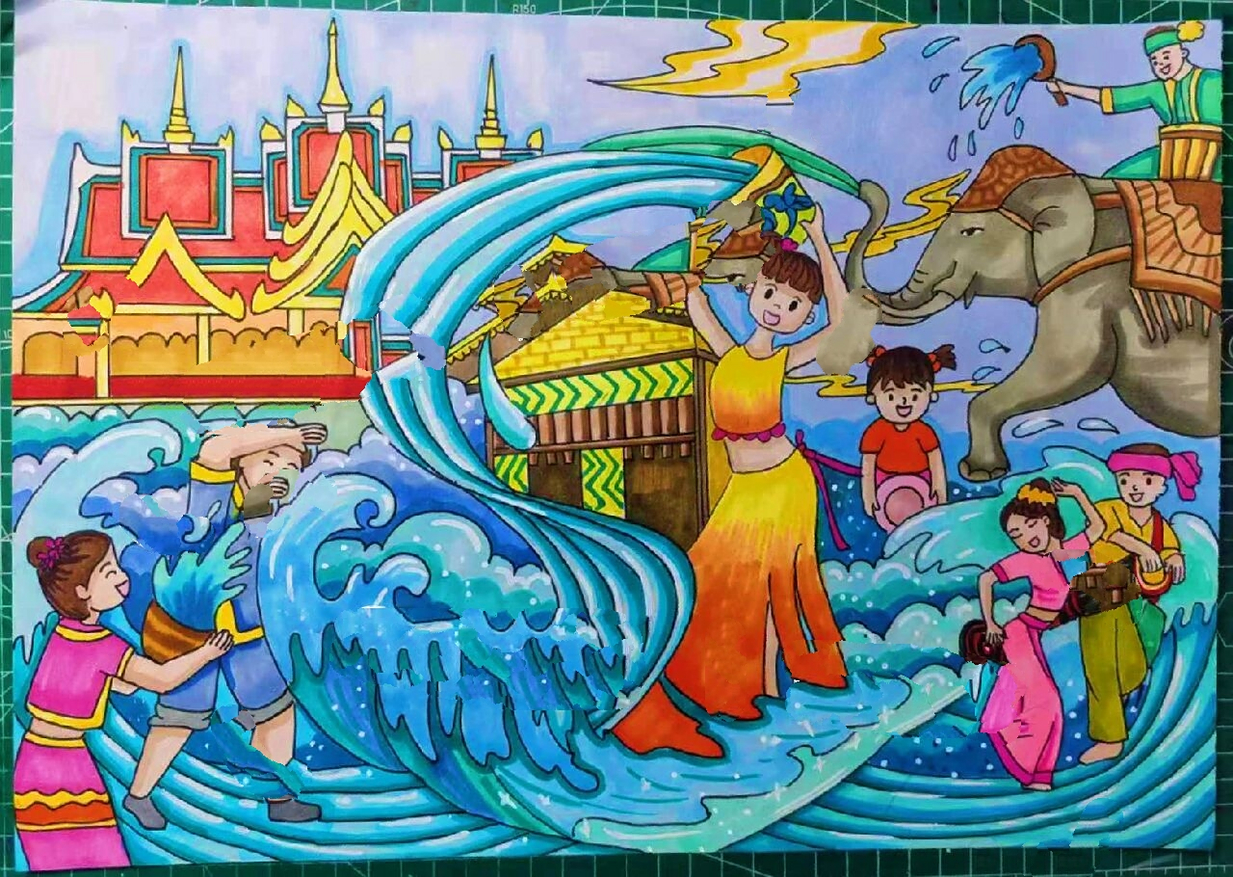 云南傣族泼水节主题绘画90 (原创可借鉴请勿完全抄袭)作品出自杰仔