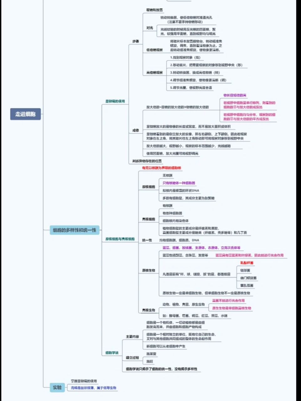 第一章 走进细胞思维导图 新课标高中生物必修一第一章思维导图