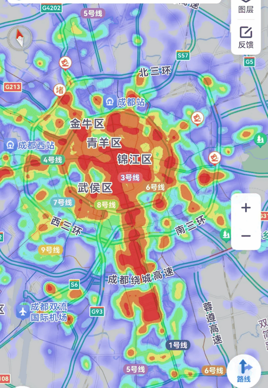 成都被广泛低估,与上海在相同时段,相同比例尺下的热力图对比,成都