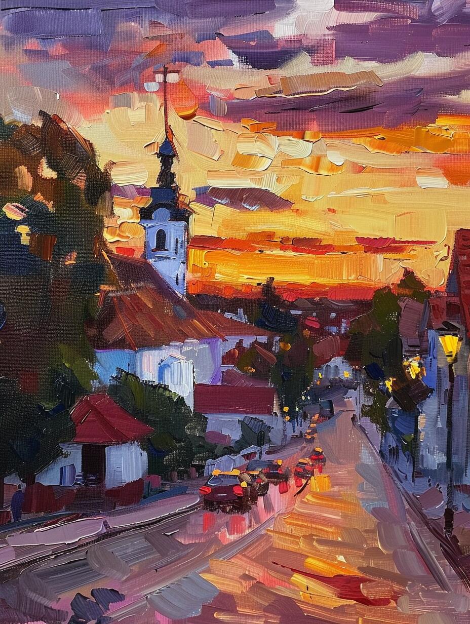 ai油画|日落街景
