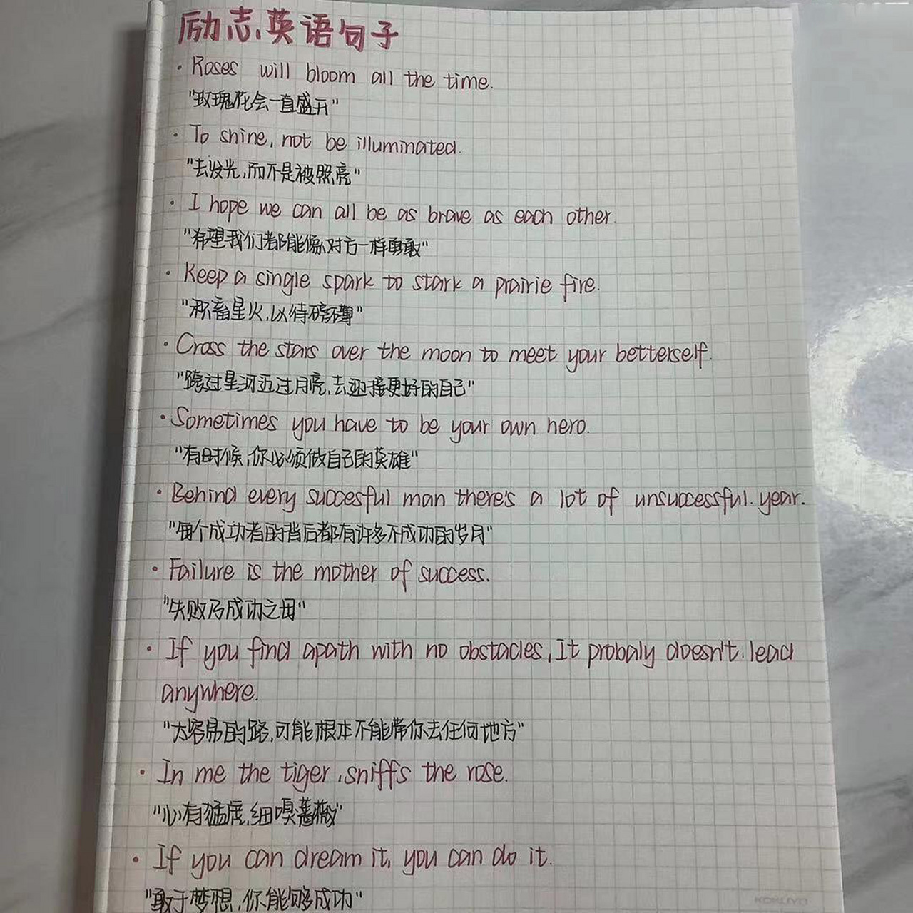 英语|励志句子 roses will bloom all the time. 玫瑰花会一直盛开