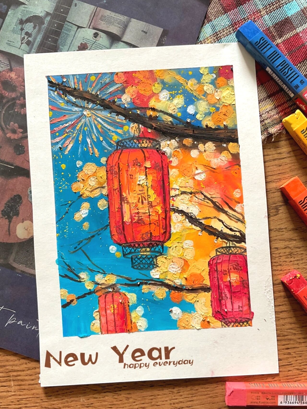 油画棒|新年主题|氛围感新年灯笼96附教程