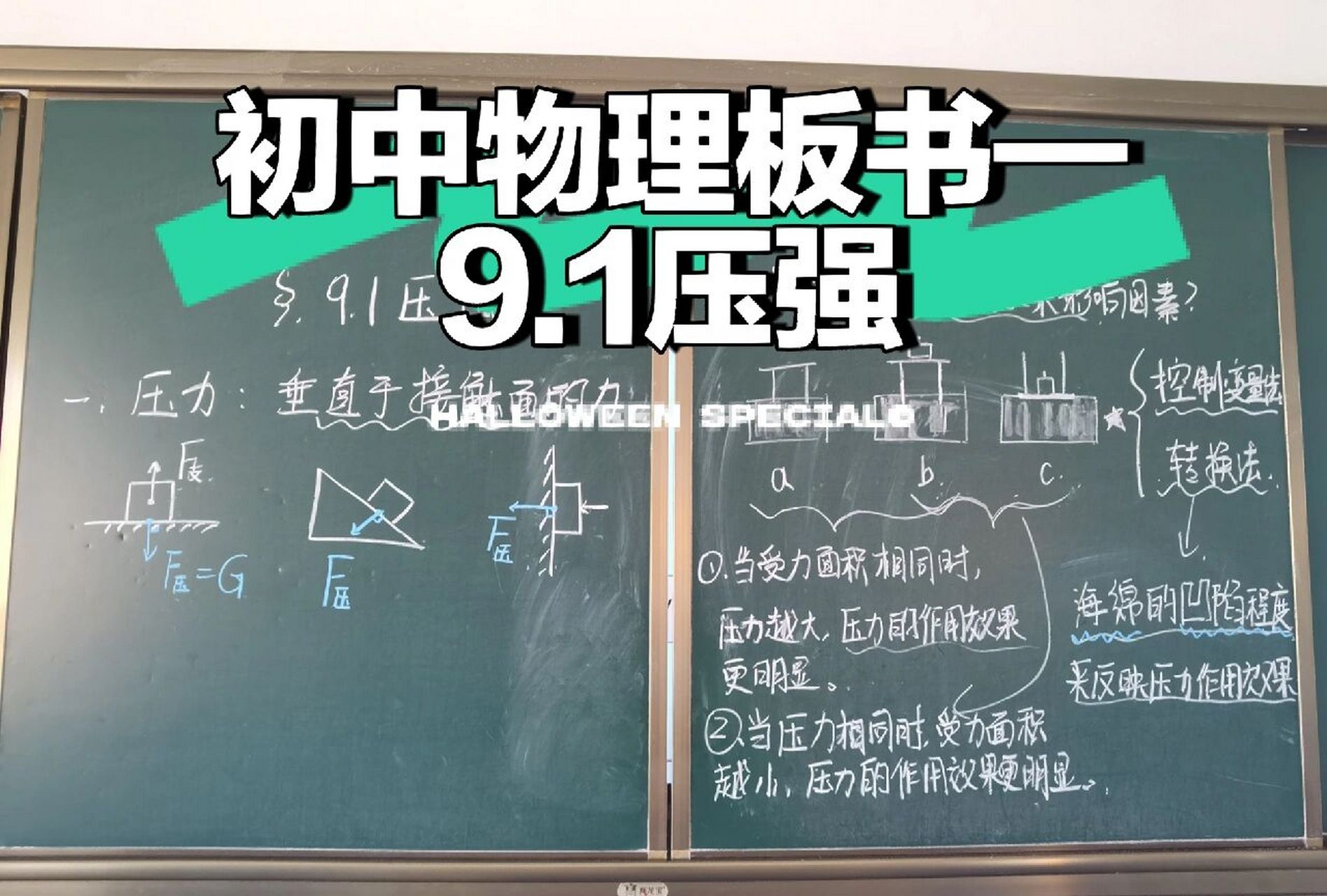 1压强》板书设计98 压力:垂直⊥接触面的力 (画图,受力分析) 探究