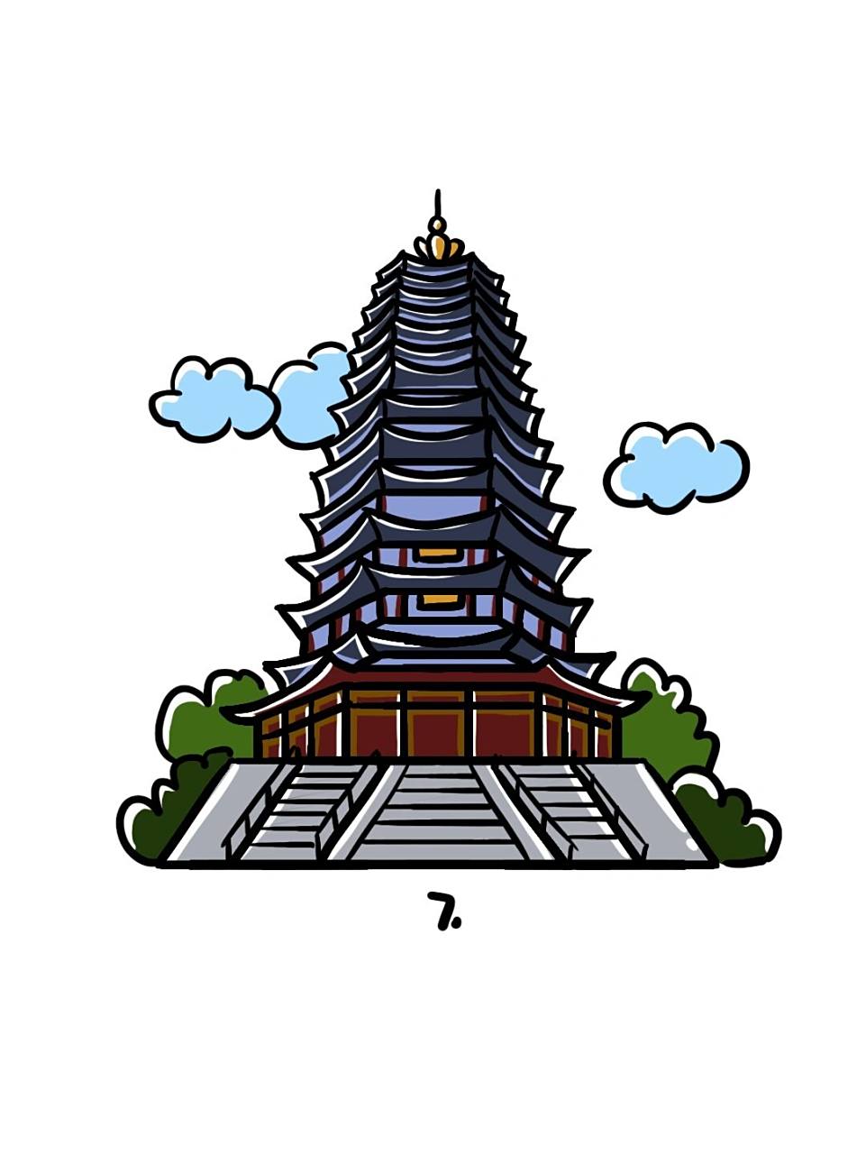 如何画天宁宝塔|地标建筑简笔画教程60 地标建筑简笔画教程60--天宁