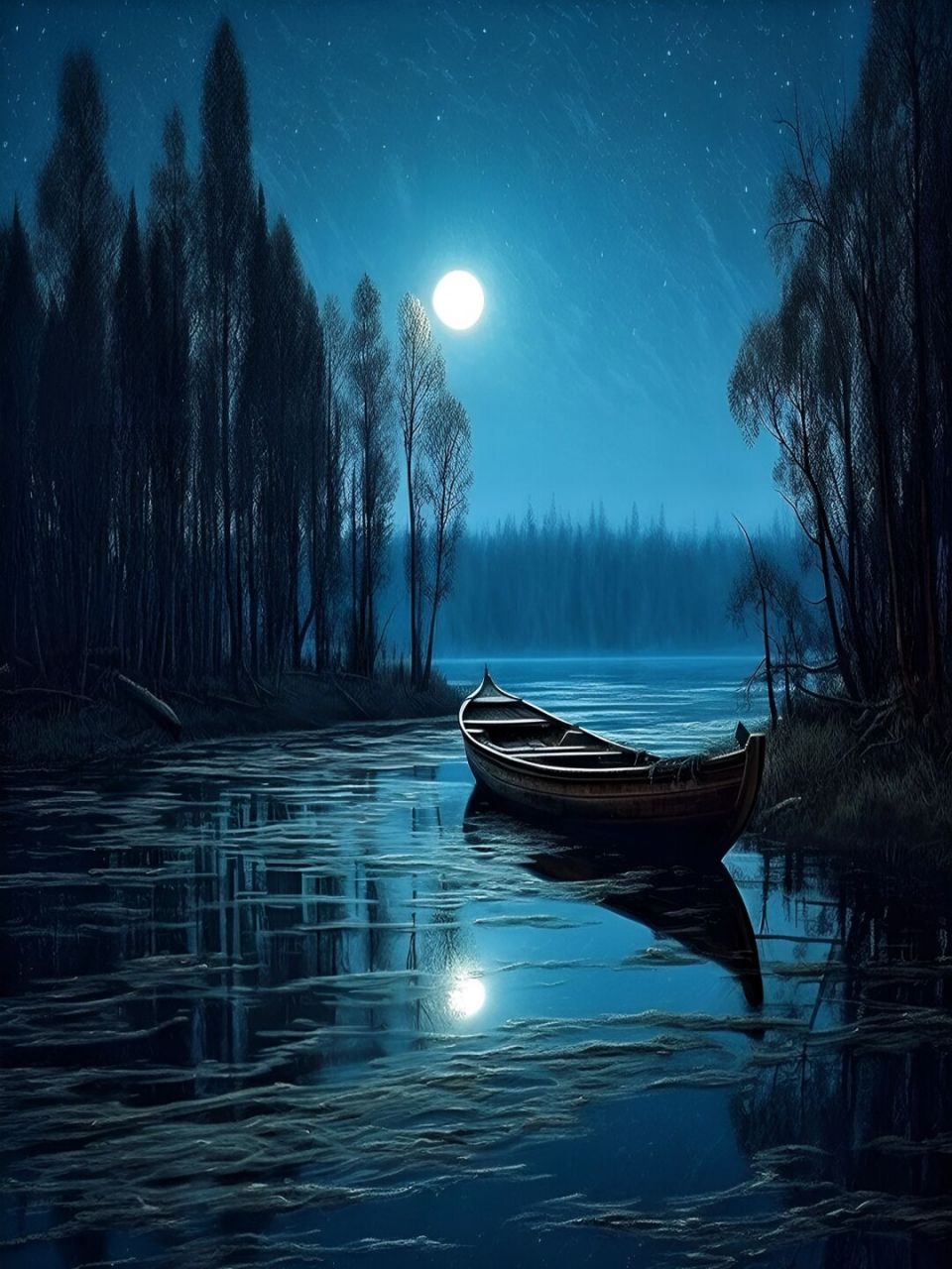 夜深了人静了,我只想好好享受这份宁静 湖畔夜色,月光洒落在水面上