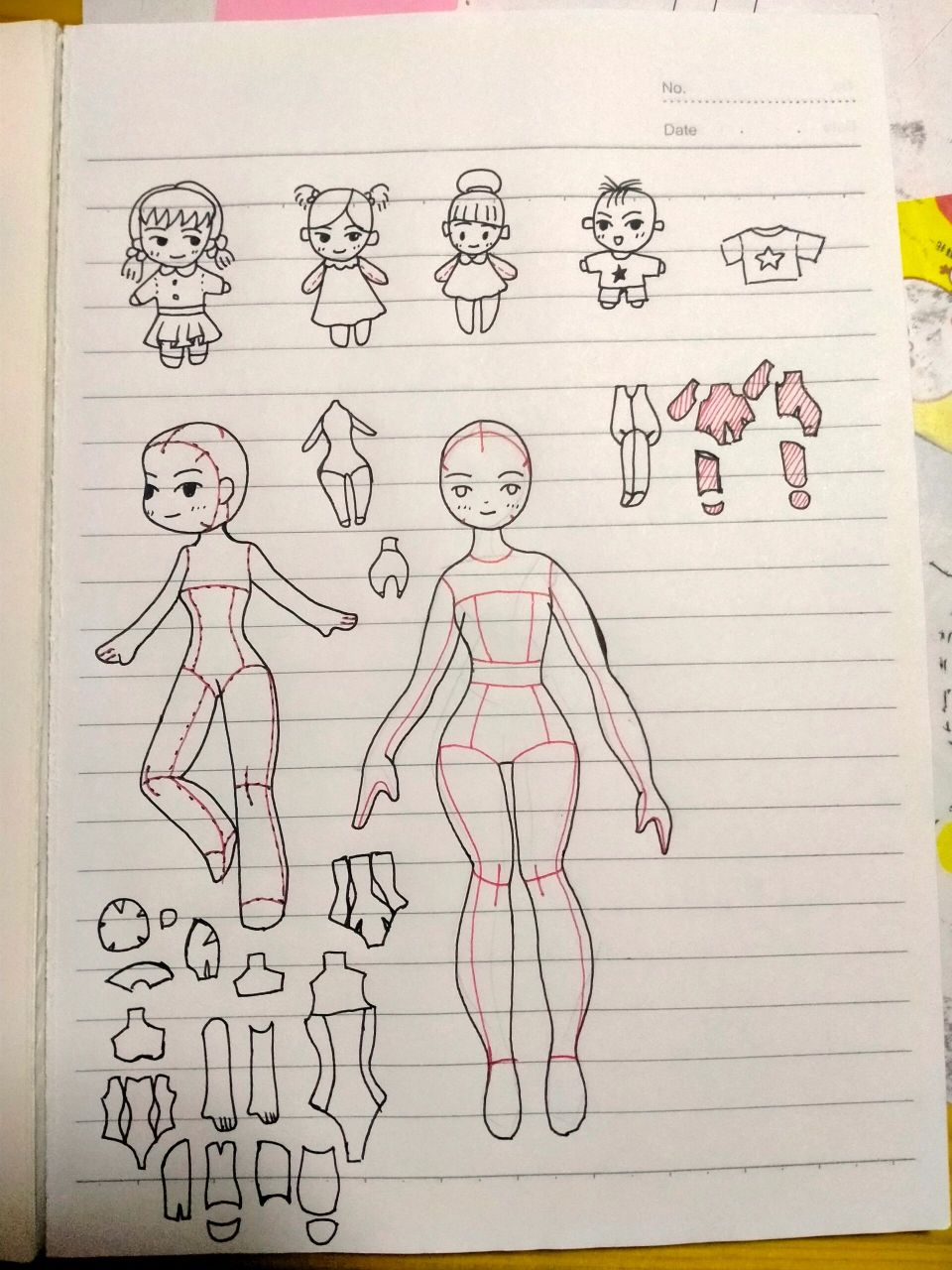 娃娃素体附赠图纸 1草稿图,2模拟效果,3所有纸样摆放数量,4567可以a4