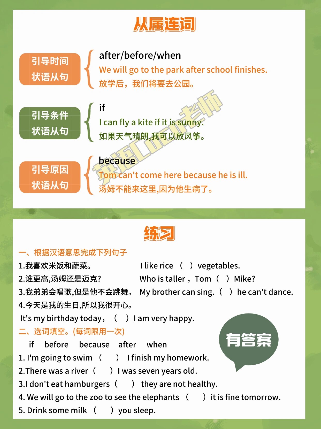 97连词【思维导图77习题】 73连词的分类:并列连词和从属连词