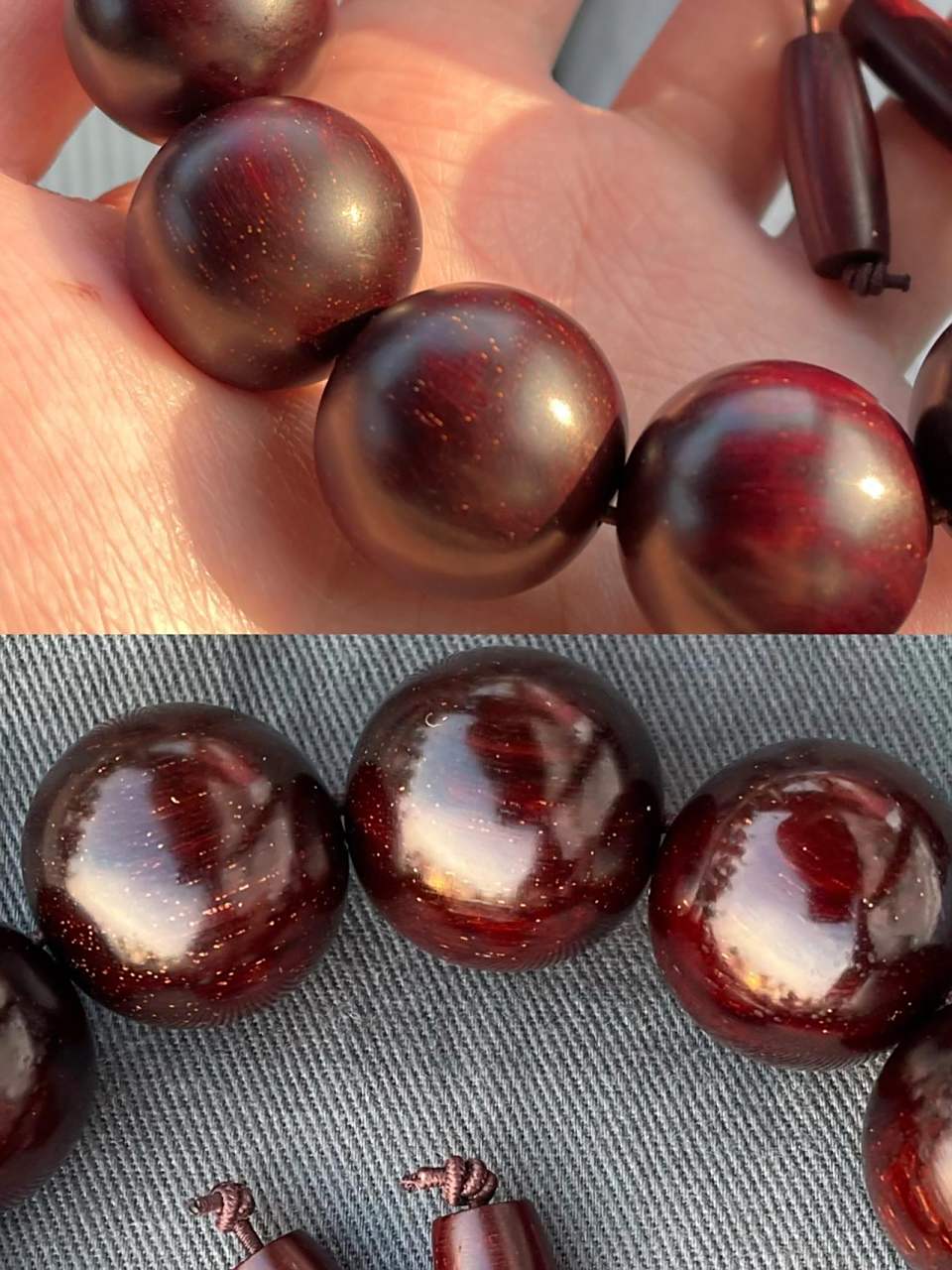 小叶紫檀包浆前后对比 一张图非常直观的感受一年时间紫檀的包浆,原