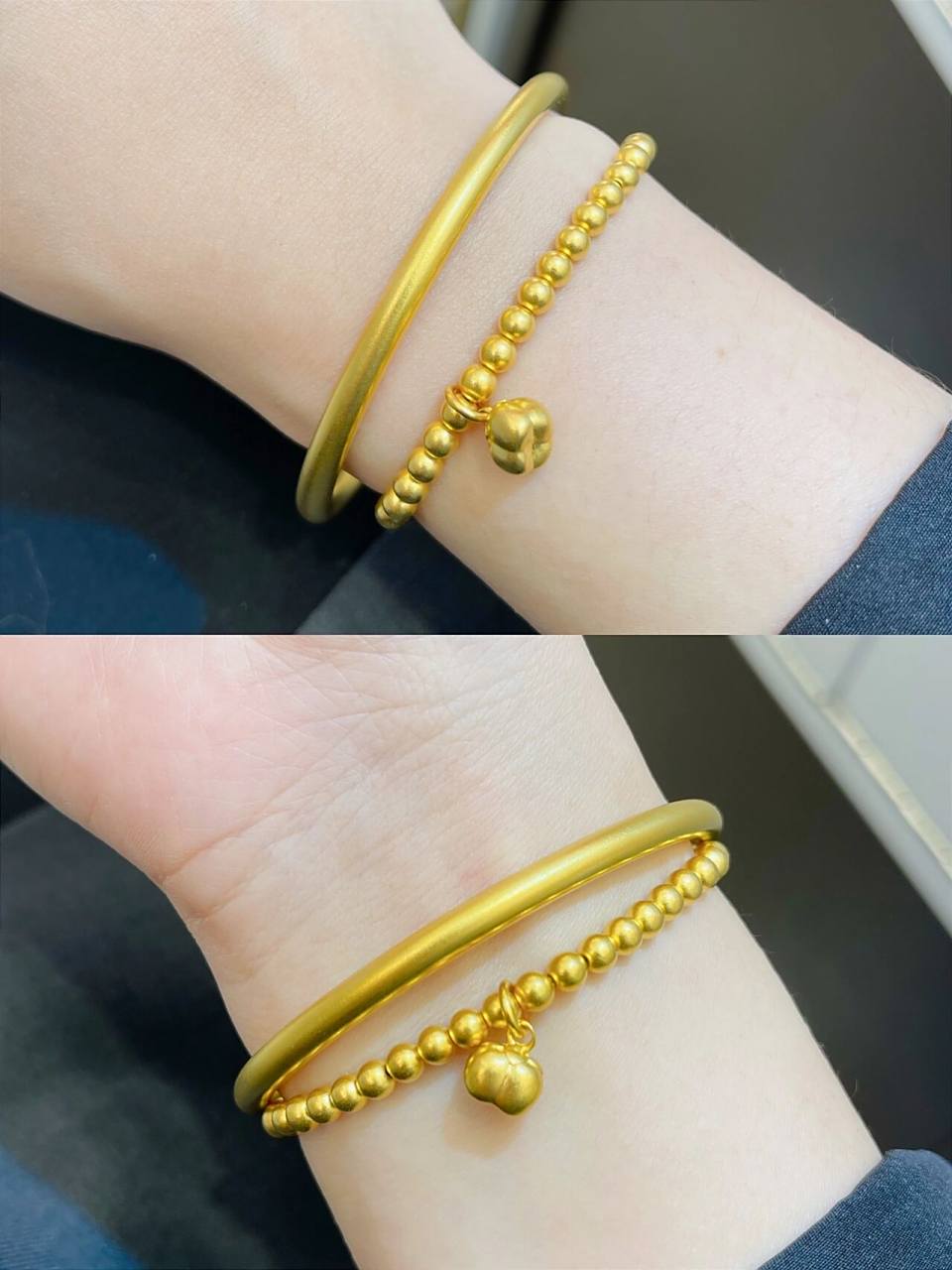 传承古法黄金手镯叠戴实拍照美绝了～0617 喜欢古法黄金的小仙女