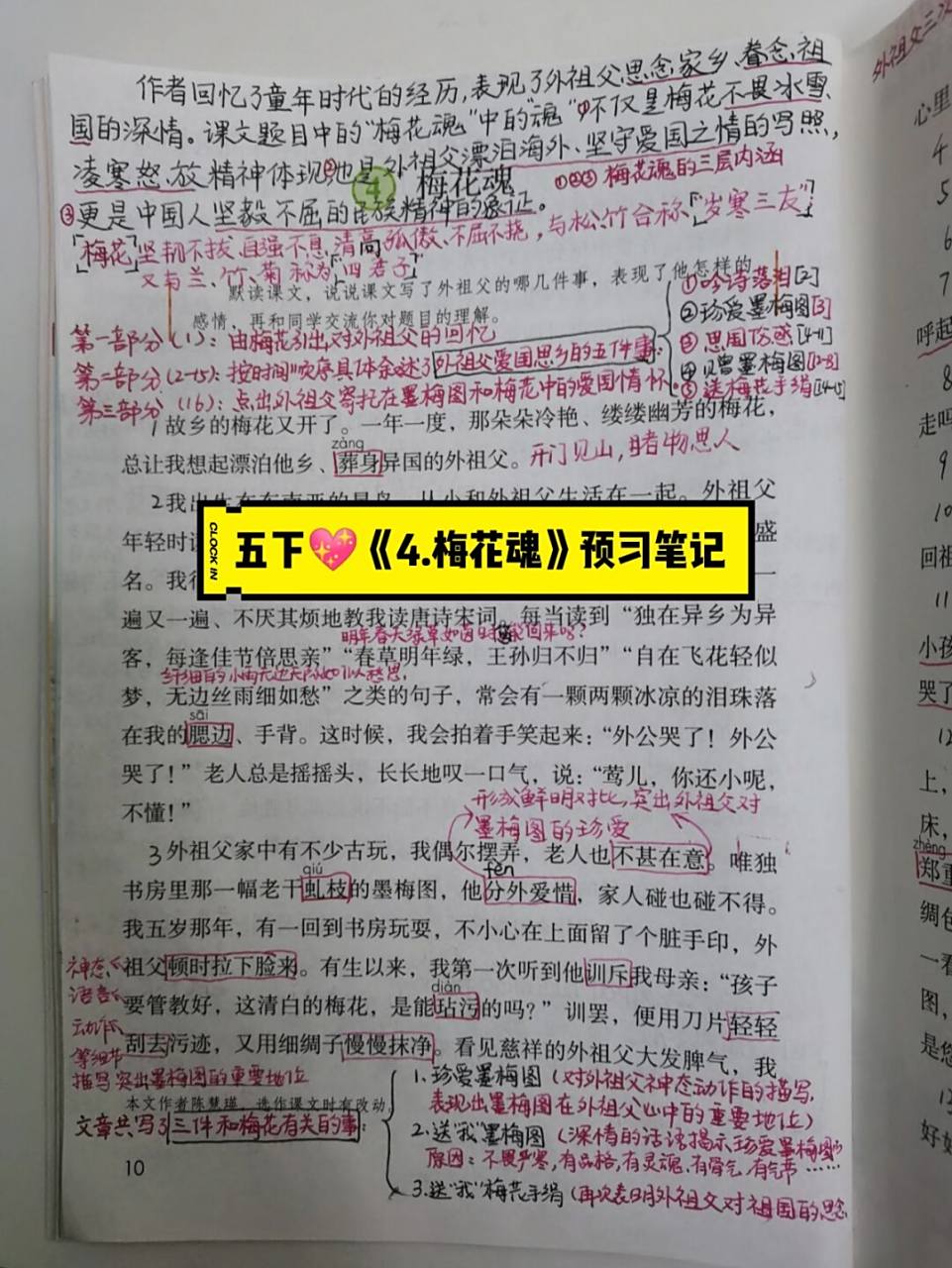 梅花魂》预习笔记 #梅花魂笔记##五年级下册语文# #五年级语文# #课堂