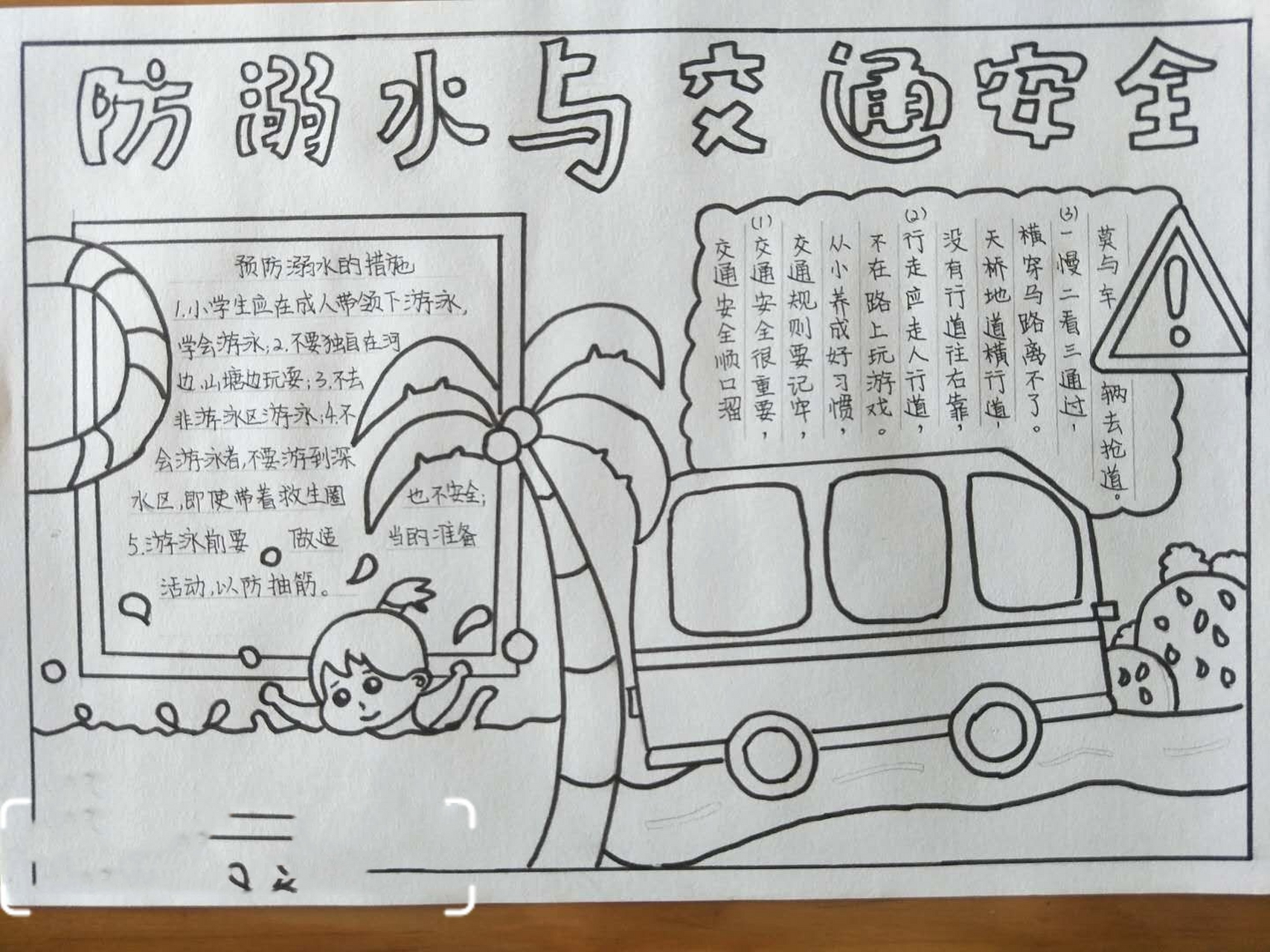 防溺水与交通安全手抄报 嘿嘿,是半原创