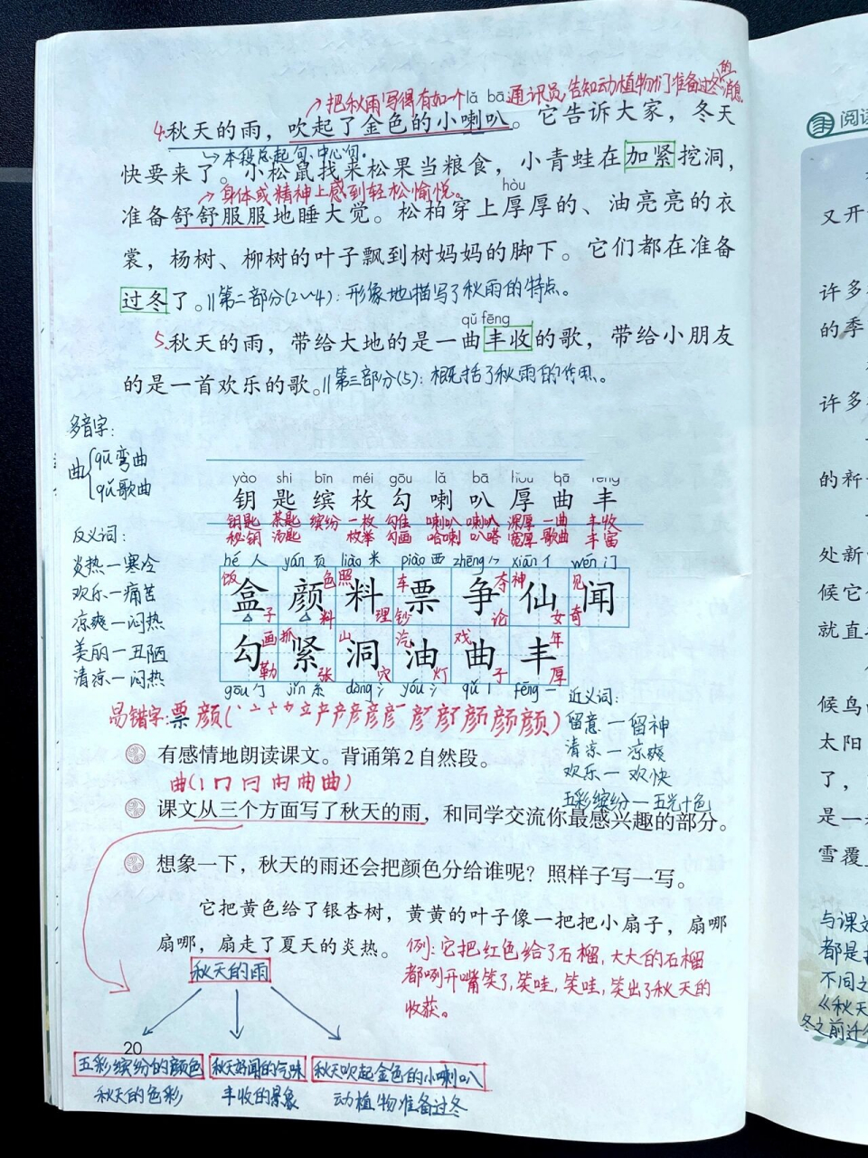 三上|三年级上册课文6《秋天的雨》超详细笔记 统编版小学语文三年级