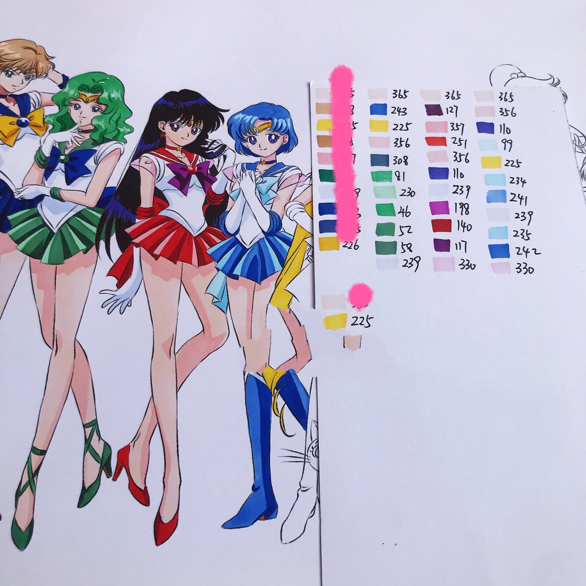 马克笔手绘 | 美少女战士大合照完整版