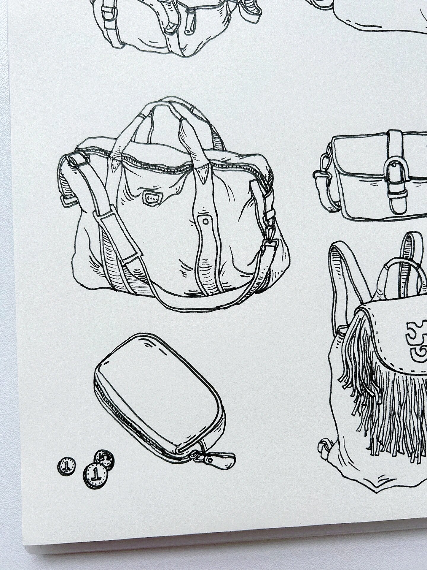 速写|各种包包 双肩背包 斜挎包 行李包 小方包 钱包 流苏包