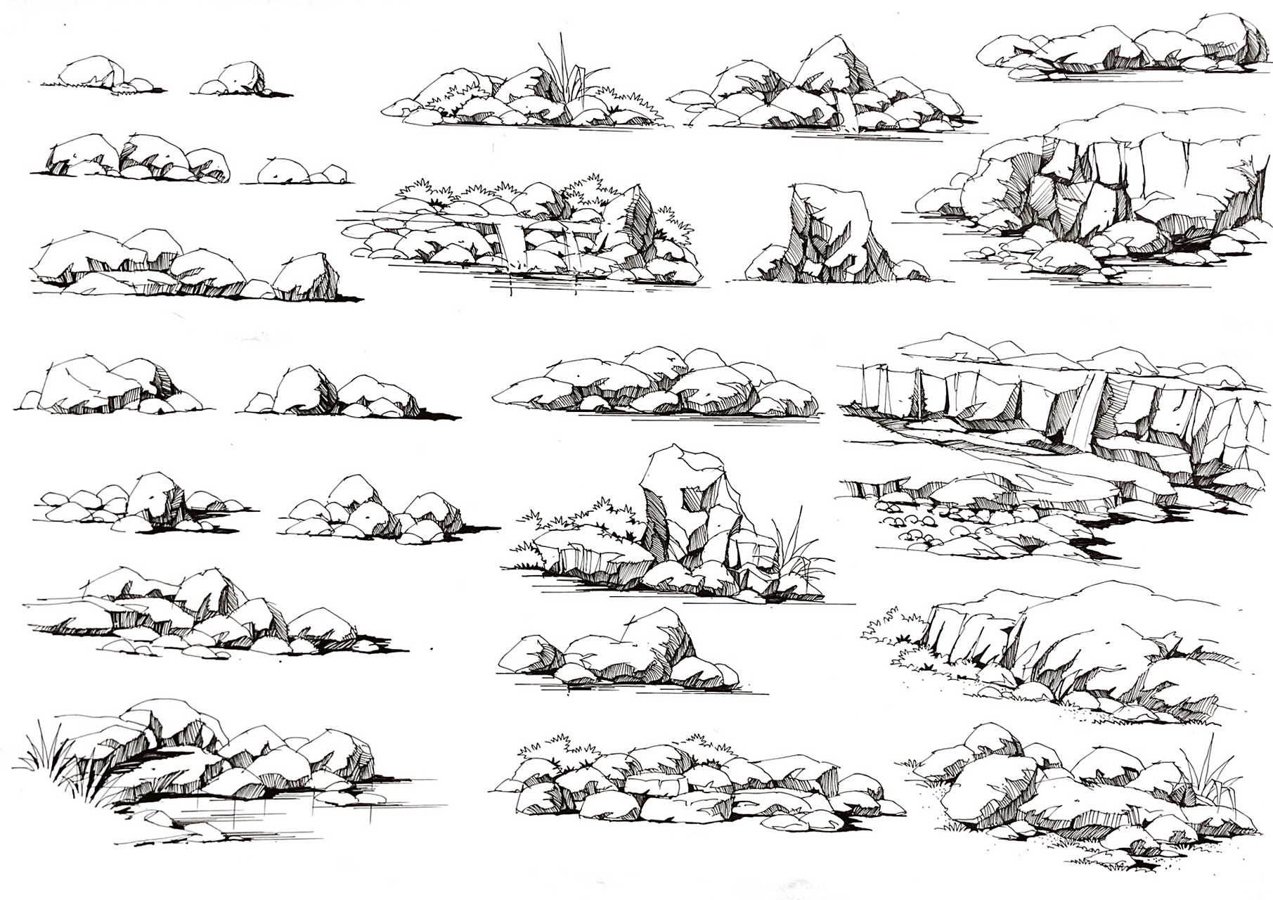 景观手绘基础分享(石头画法) 景观手绘 风景园林考研