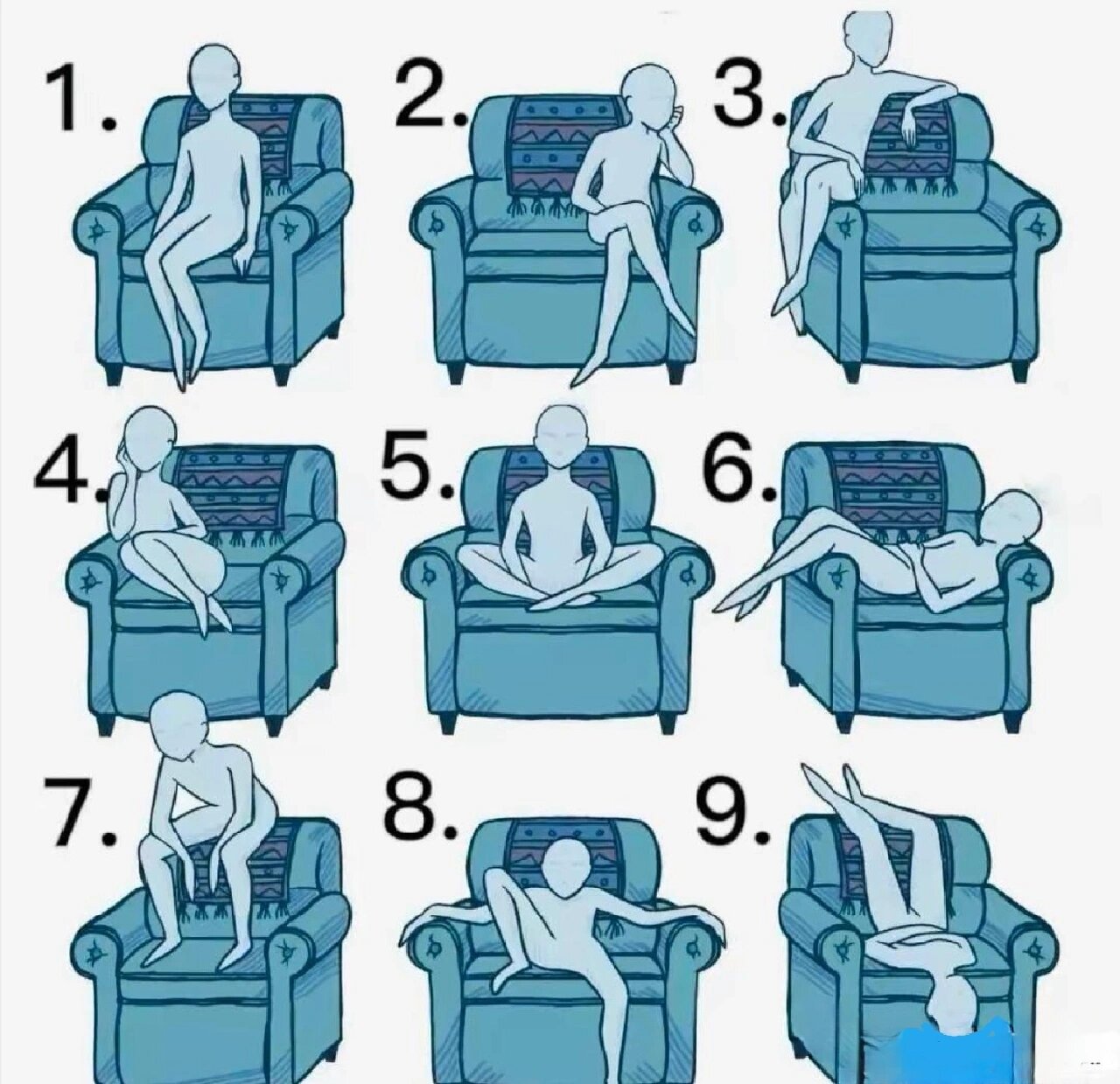 沙发的9种坐姿,代表不同心情