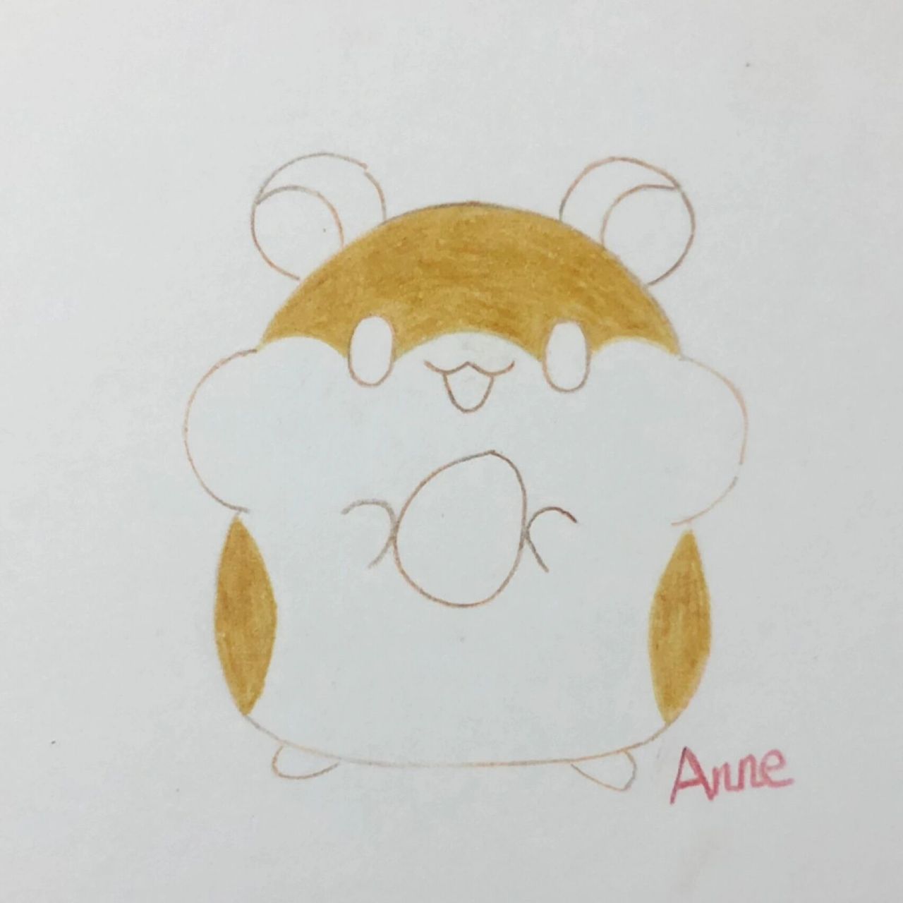 小仓鼠91彩铅简笔画 先画铅笔草图,画好彩铅勾线,再慢慢上色,慢慢叠