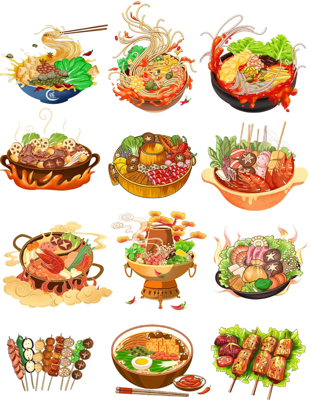 国潮风美食手绘插画