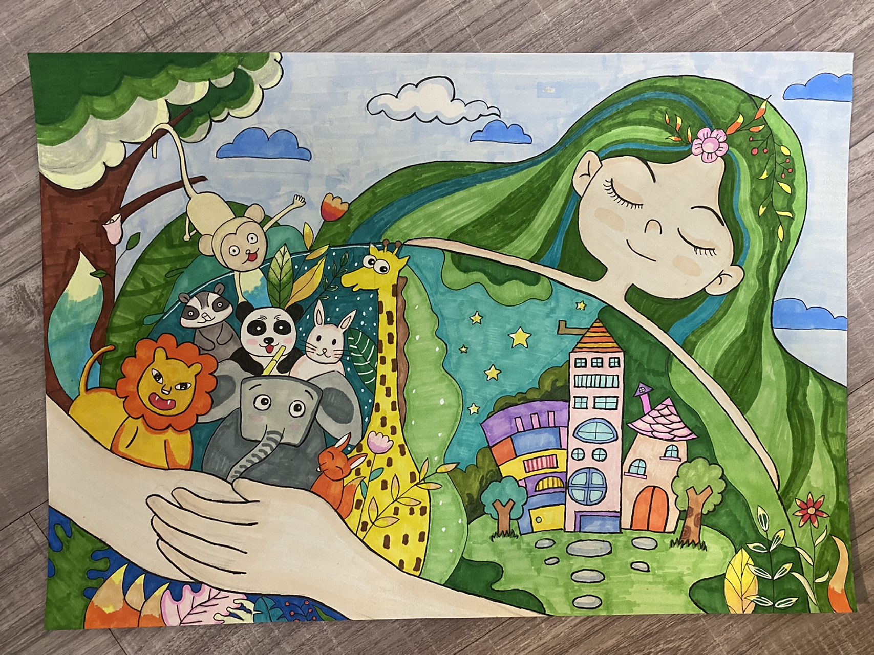 幼儿园绘画《梦想家园》 画完感觉自己马克笔颜色太少,有重新买全套