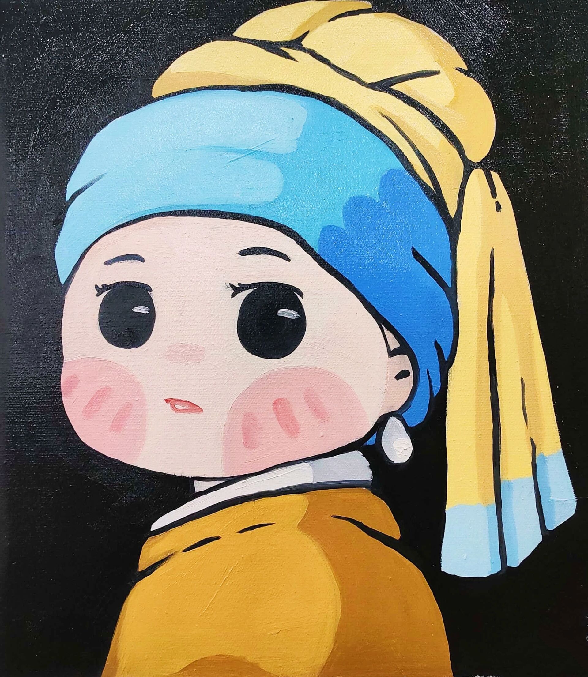 油画q版《戴珍珠耳环的少女》