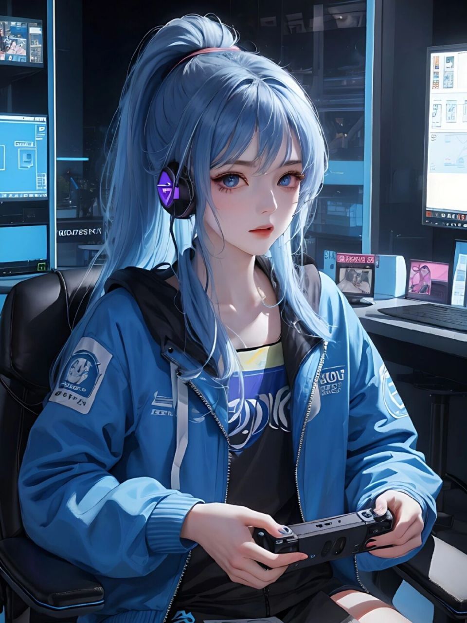 电竞少女|蓝色系高马尾电竞少女  