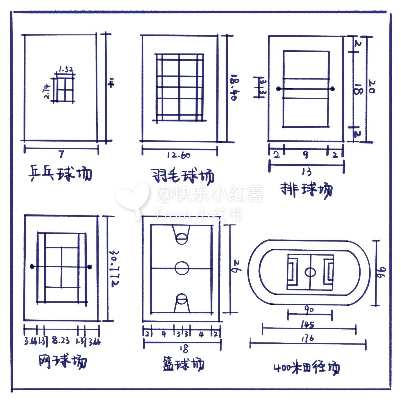 一些常用的运动场地的尺寸～ 希望能够对你有用哦 959595 景观